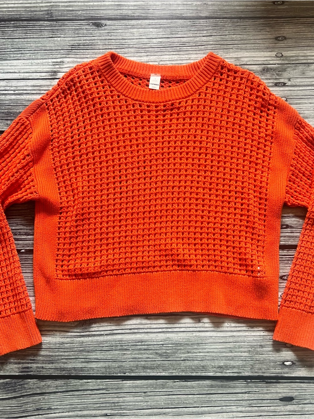 Women’s Orange Textured Open Knit Sweater
